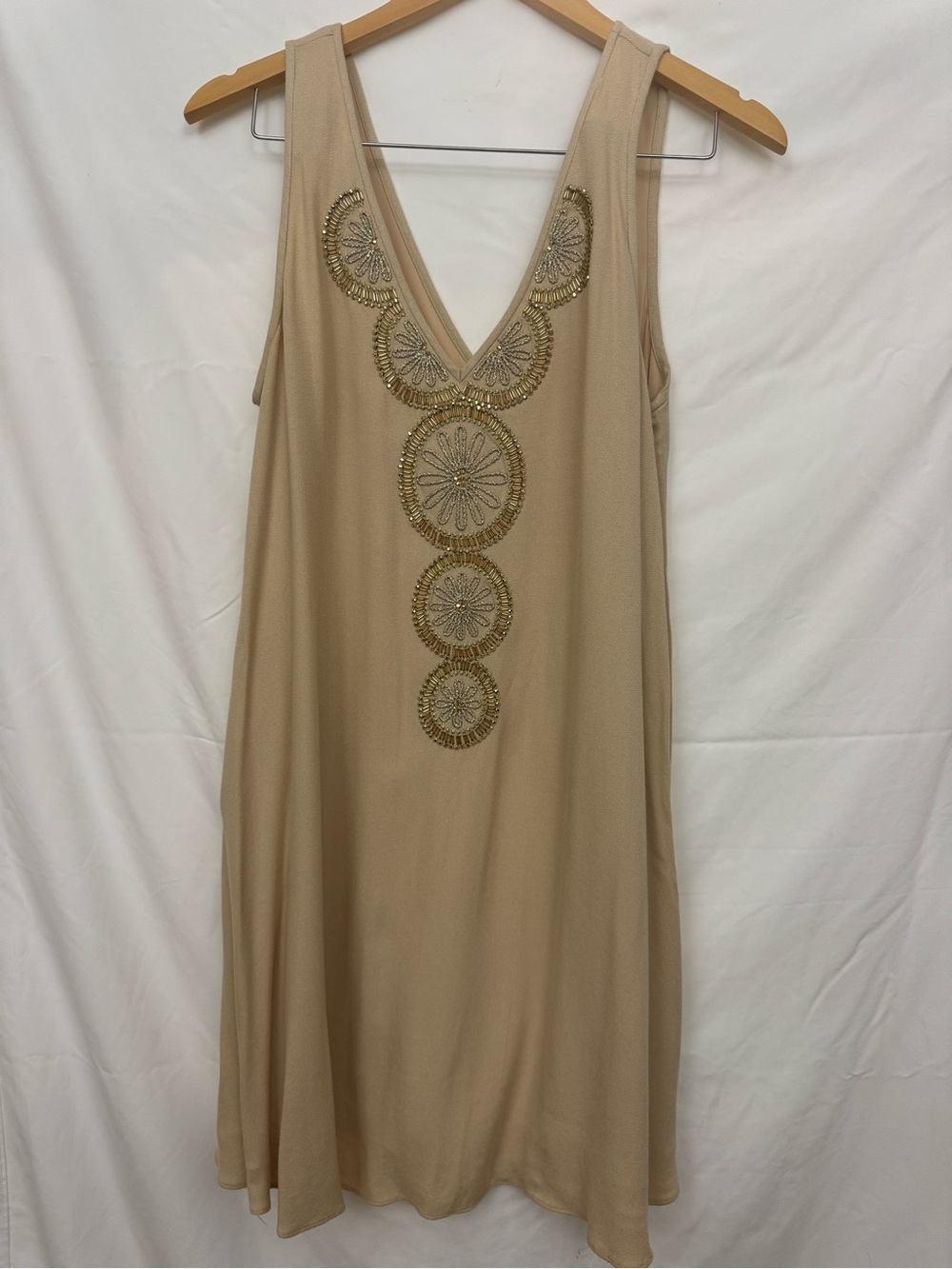 Lilly Pulitzer Fia Dress Sand Dune Gold Beaded Embellished Shift Dress